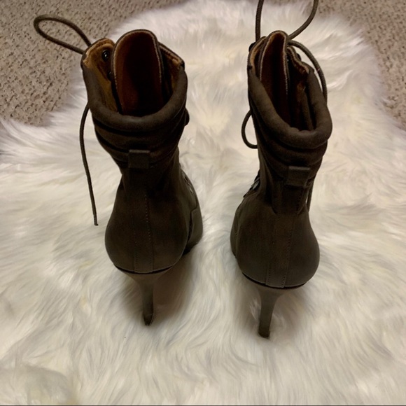 Qupid Nubuck PU Khaki Lace Up Heel Booties - Picture 5 of 8